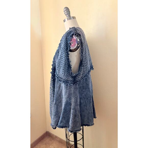 80s VTG Chorisia Italy Crochet Knit Boho Tunic Vest Gray Floral Lace M/L - Picture 6 of 7